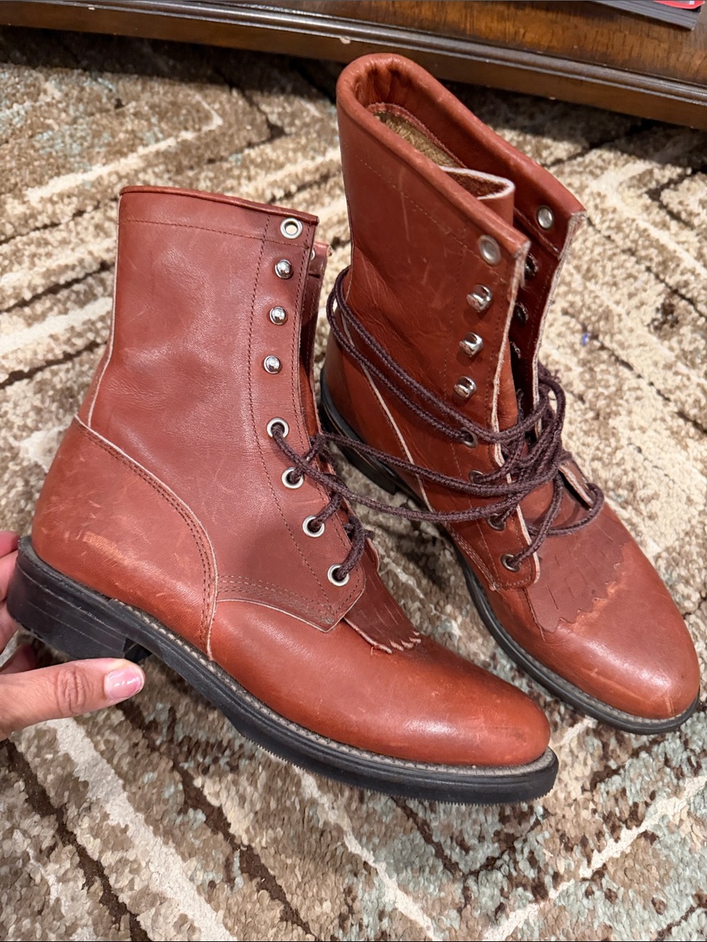 Justin Boots Brown Leather Lace-Up Combat Boots